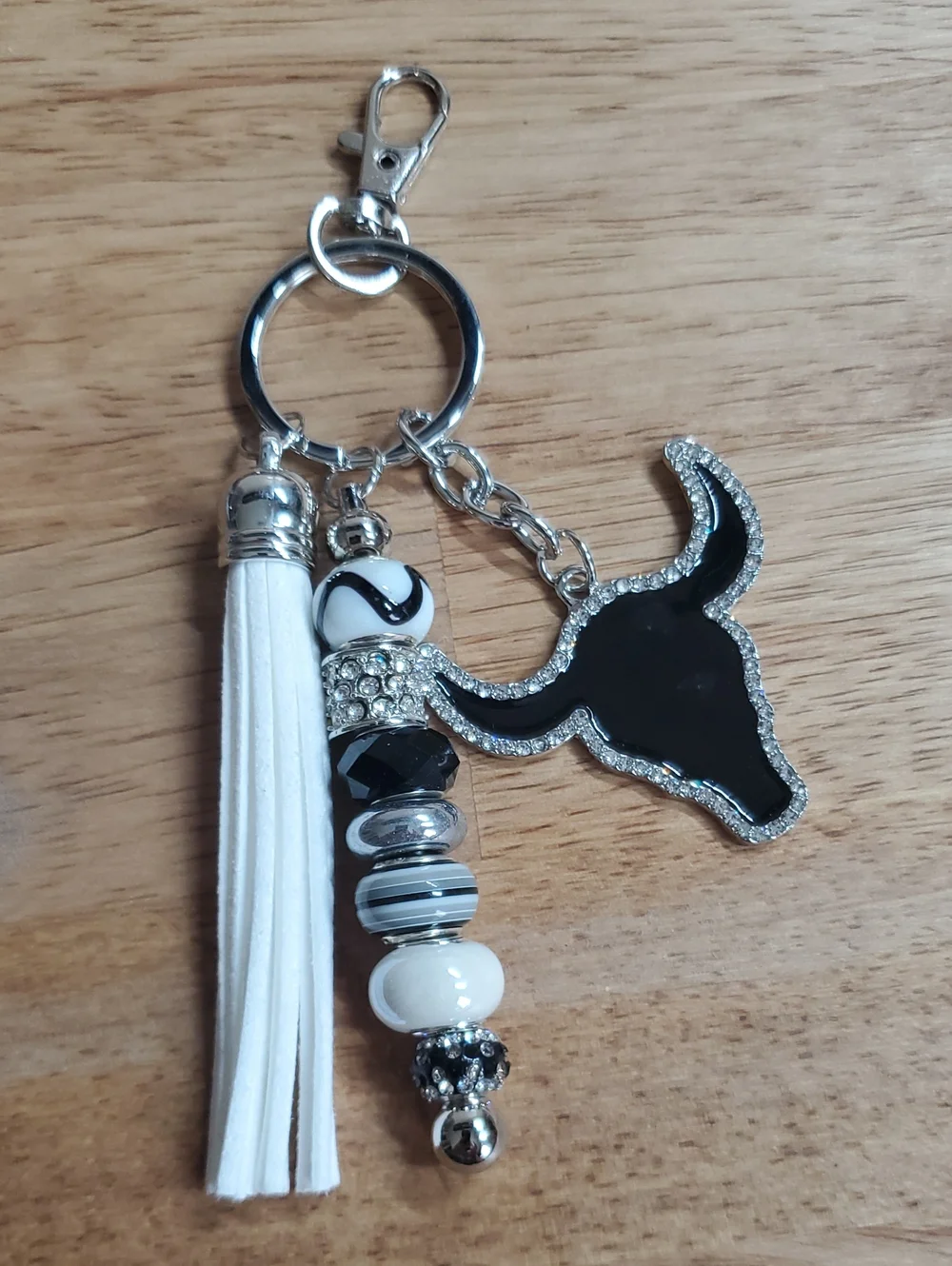 Western Longhorn Black And White Keychain
